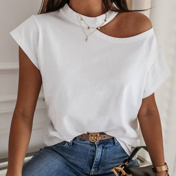 Tops - ***New Never Worn*** One Shoulder Short Sleeved Tee--White